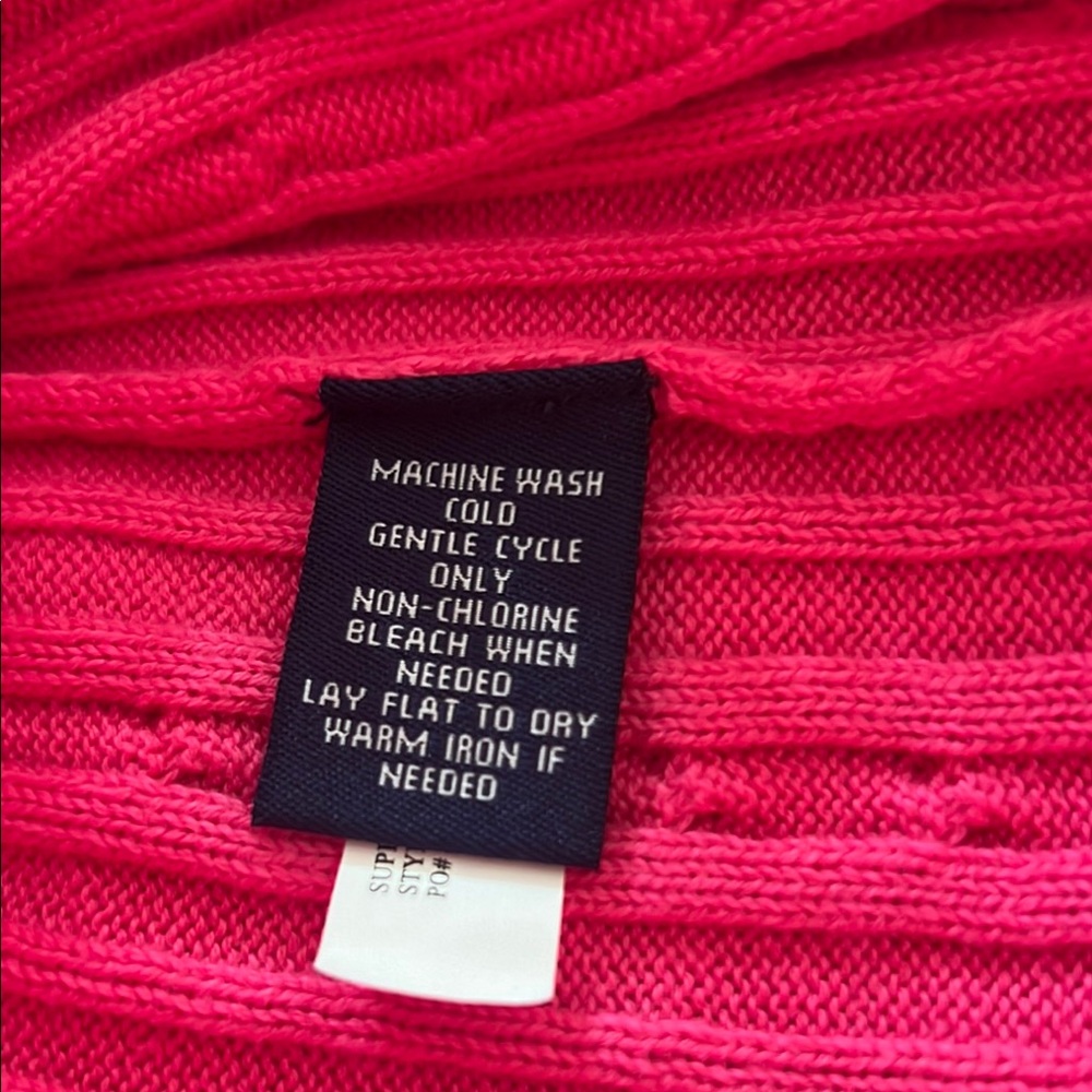 Chaps V-Neck Sweater Pink and White Cable Knit - Picture 6 of 7